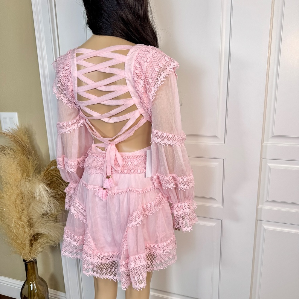 LIGHT PINK MINI DRESS WITH CROCHET AND LACE DETAILS - Picture 8 of 16